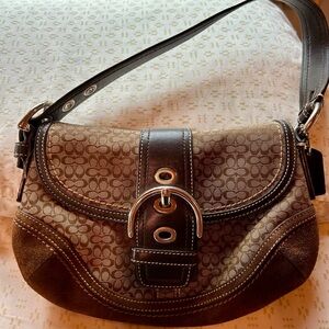 Coach Brown Shoulder Bag with Elegant Monogram Design